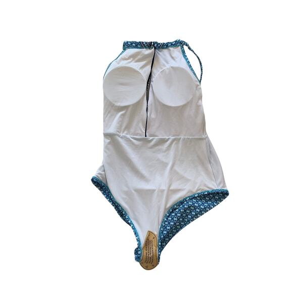 NWT Cupshe Turquoise Blue Boho Geometric Print Halter One-Piece Swimsuit, M - Picture 3 of 10